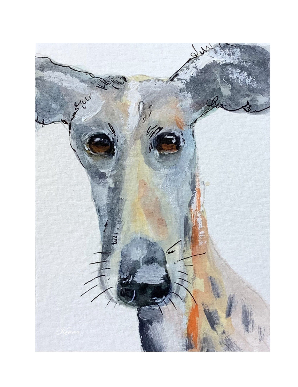 ACEO original Watercolour By Kenna Painting Dog Portrait 2.5” X 3.5” Signed ATC