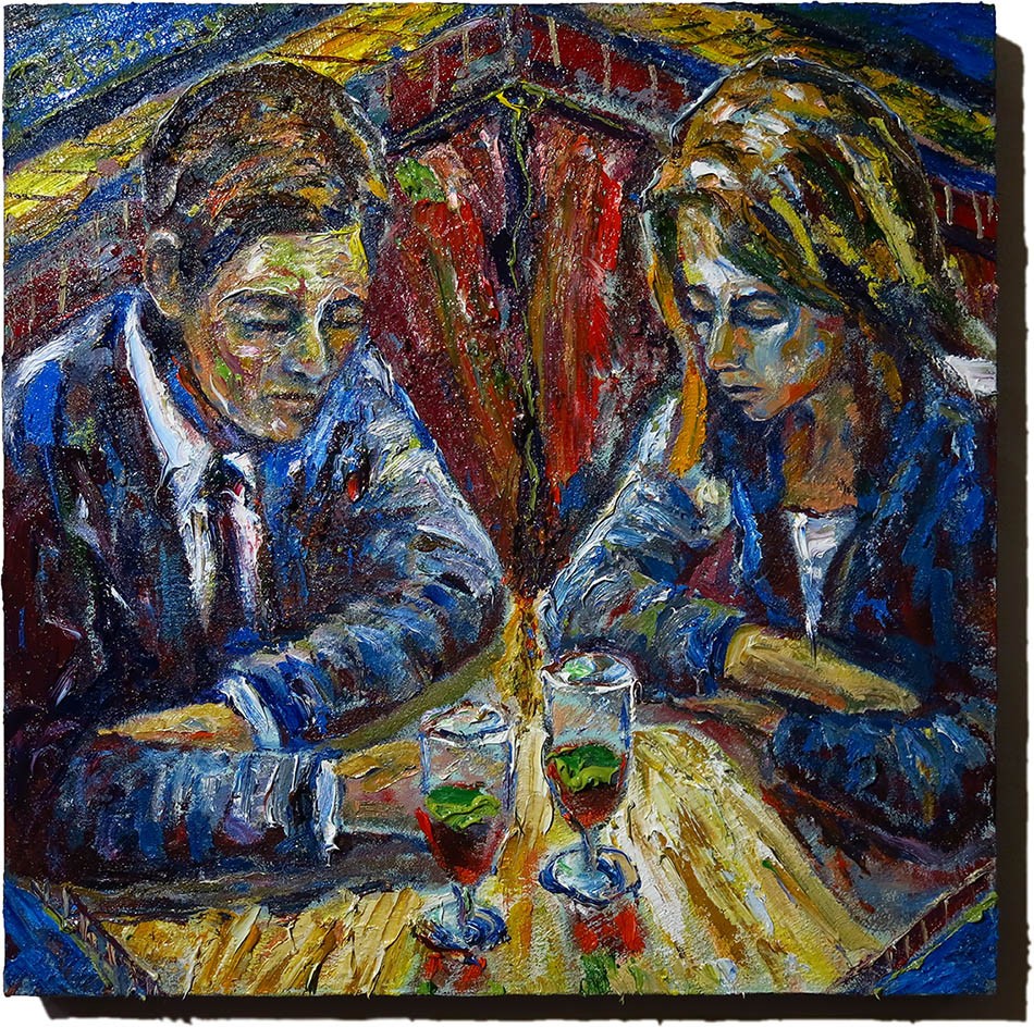 ORIGINAL OIL█PAINTING VINTAGE REALISM█ART SIGNED MAN LOVE MARRIAGE NR 24x24x1.5″