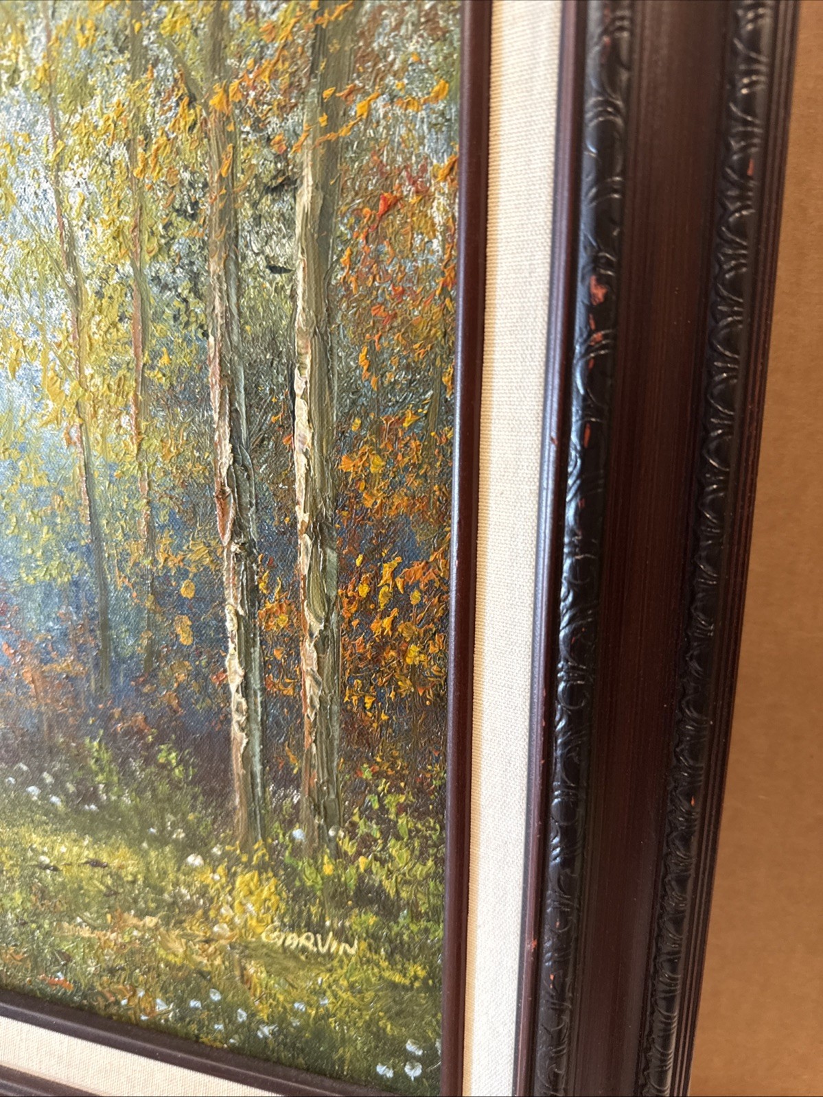 Real Signed Oil On Canvas Painting Fall Realism Lake Stream Forest Wood 25×21”
