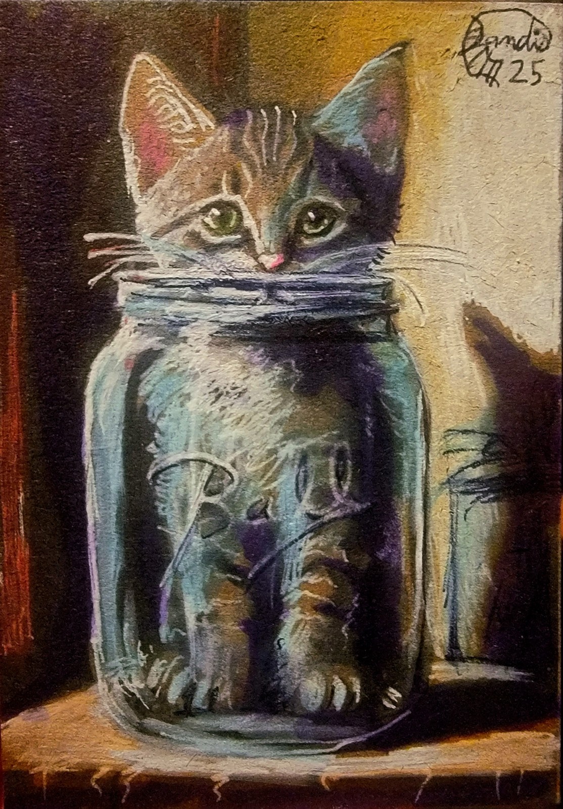 ACEO Jacob Landis Kitten Tabby ORIGINAL Art Print # Of /25 «Canned Kitty»