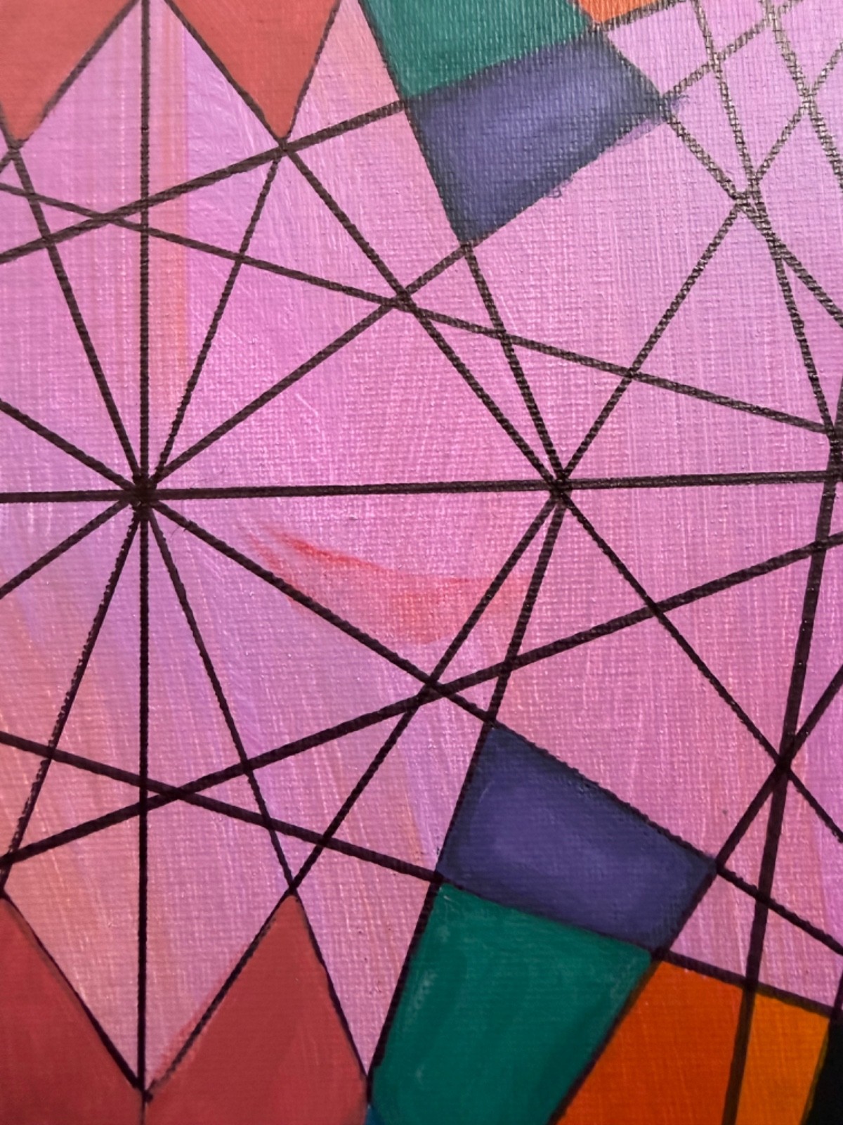 Contemporary Multi-Color Geometric Abstract Design Acrylic Painting Modern Art