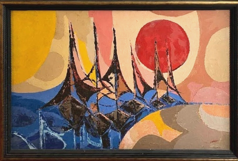 Vintage Haitian Modernist Abstract Important Master Haiti Artist Gizou Lamothe