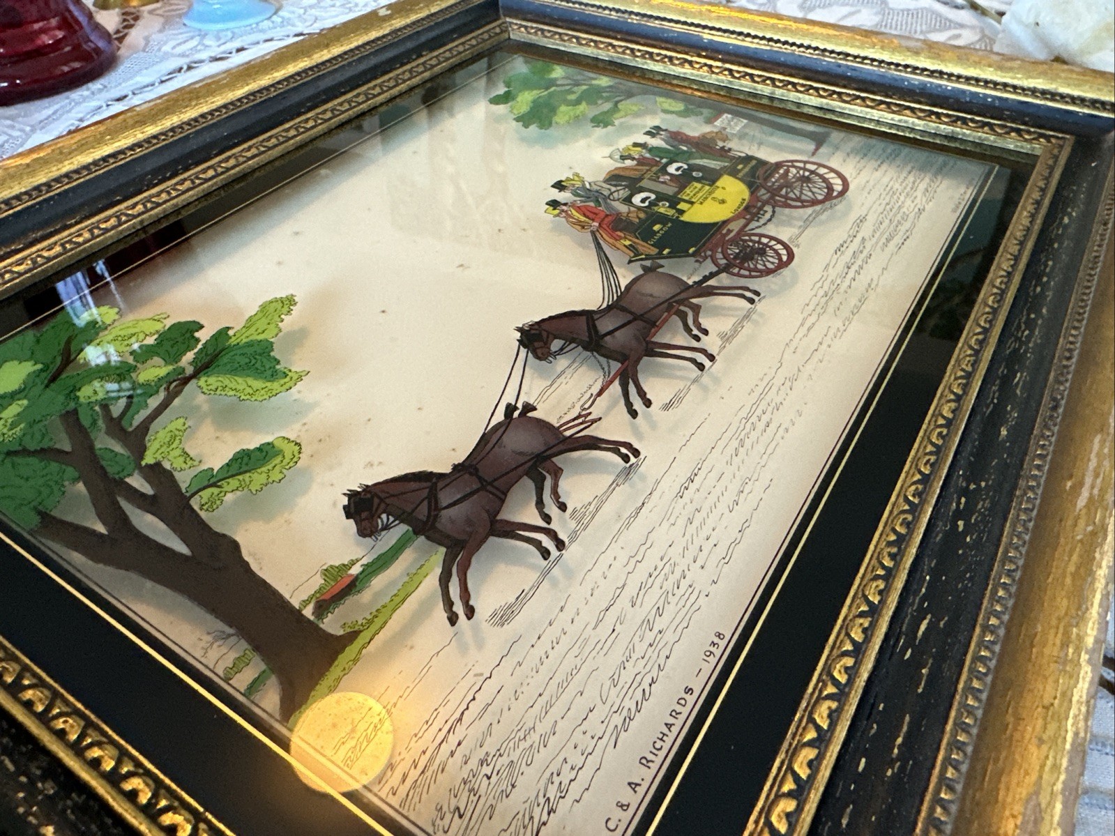 1938 C & A Richards Reverse Glass Painting The Edinburgh Express #579 Carriage