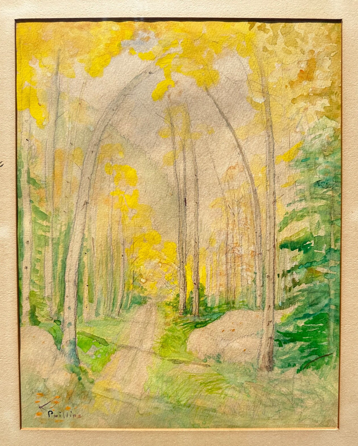 Bert G. Phillips (1868–1956) Watercolor Aspen Forest Path Scene Painting