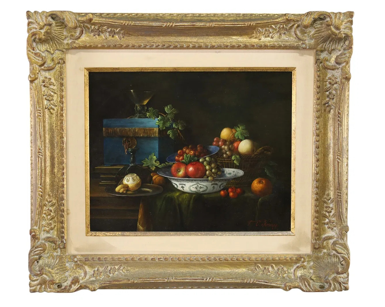Vintage F.C. Knapp Still Life Oil Painting Fruit Grapes Oil on Board Framed