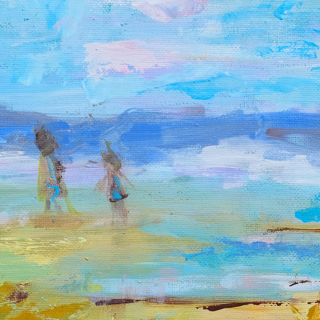 Original Beach Abstract Acrylic Painting 8×10 Canvas Panel Summer Coast Wall Art