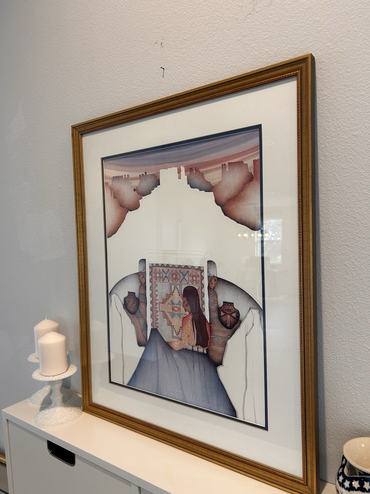 Amado Pena Glass Embossed Print Pencil Signed Framed