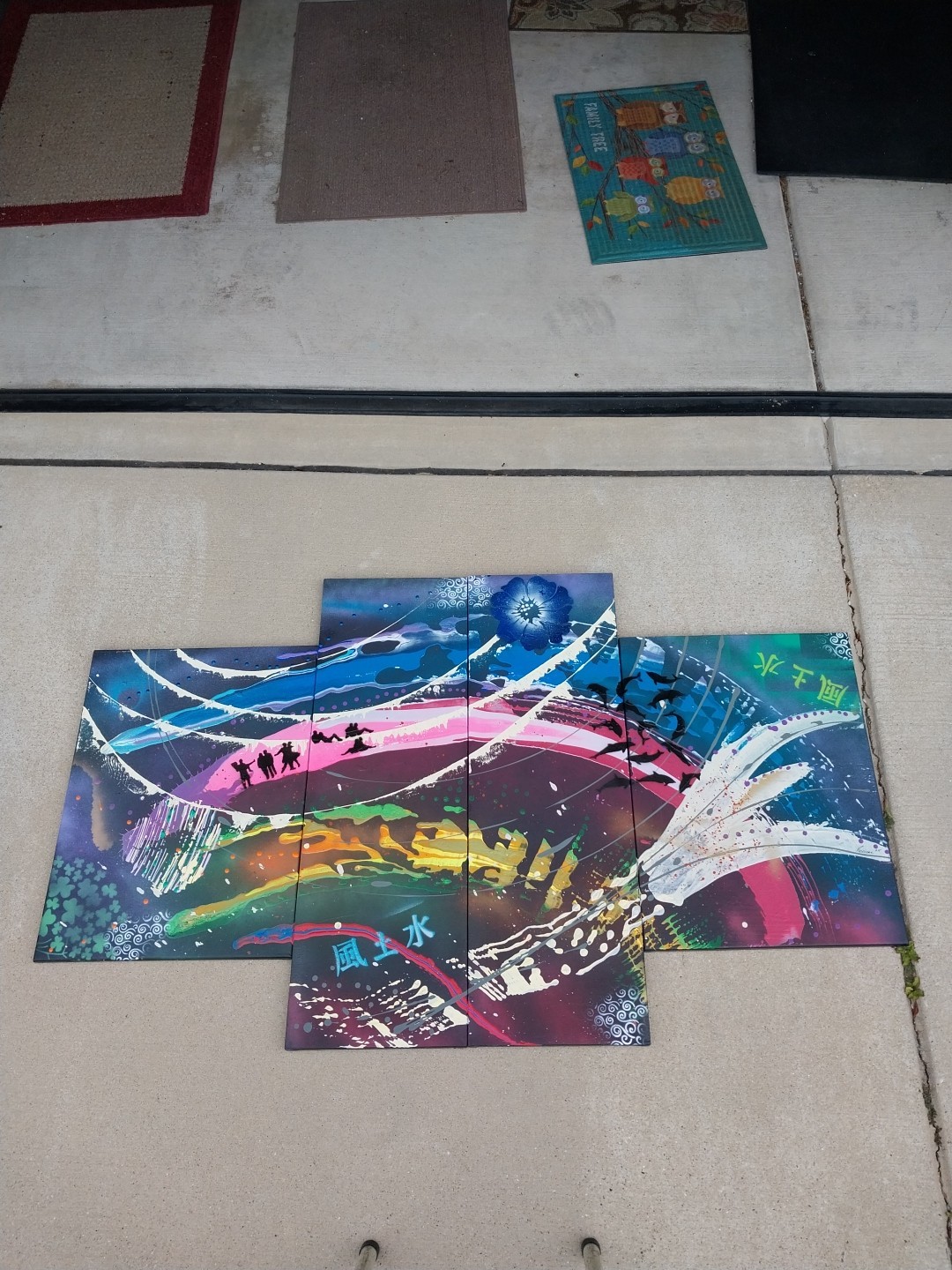 Original Art Work RAINBOW abstract 4x Canvas. 2 Are 18×24 Inch And 2 Are 12×30