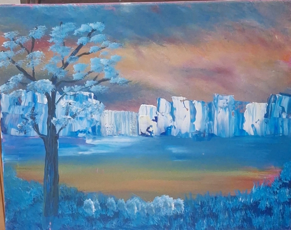 Blue Falls, Acrylic Painting – 16×20 Hand Painted Artwork on Canvas