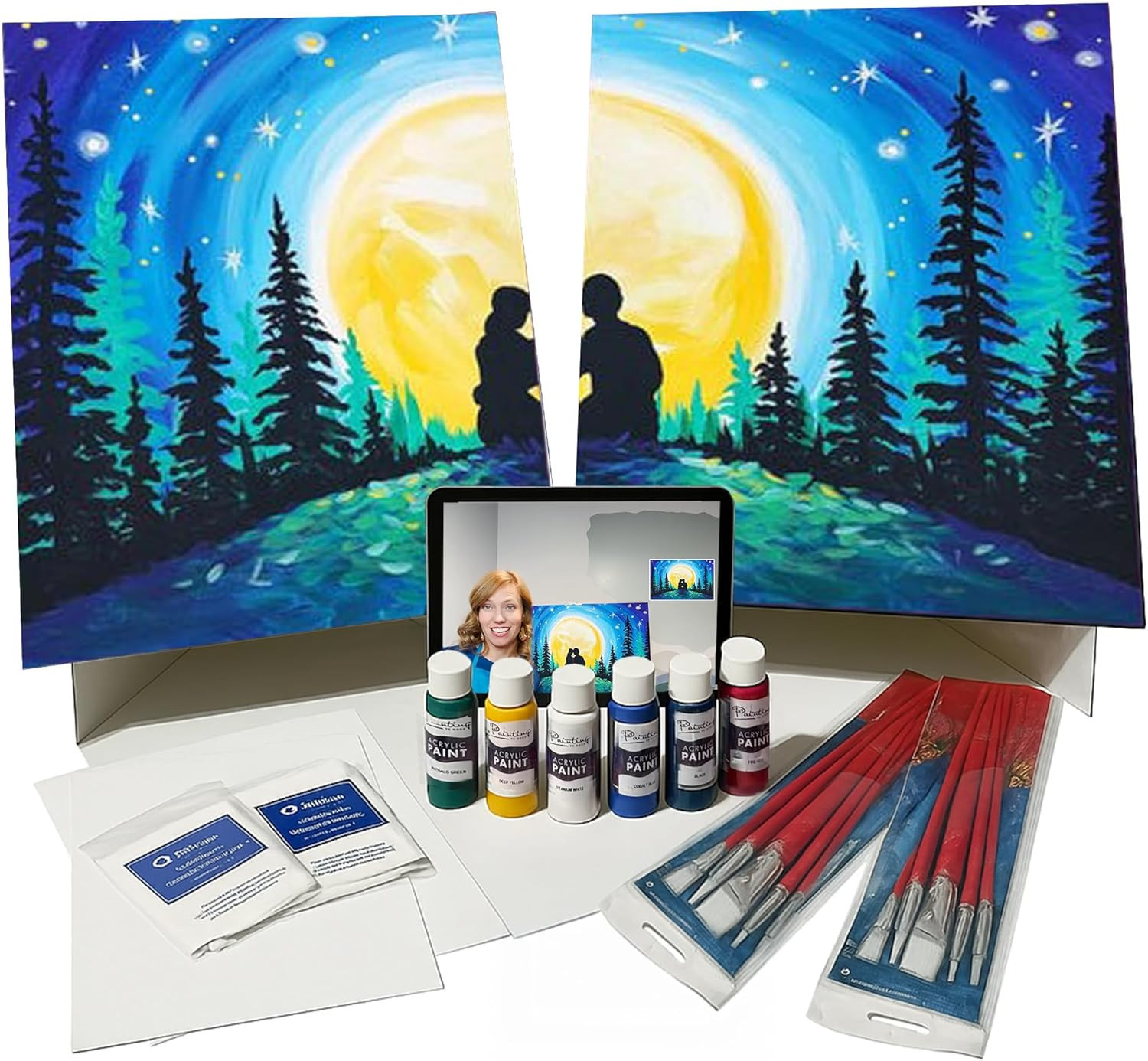 – I Love You to the Moon and Back – Date Night Painting Kit for Couples – Canvas