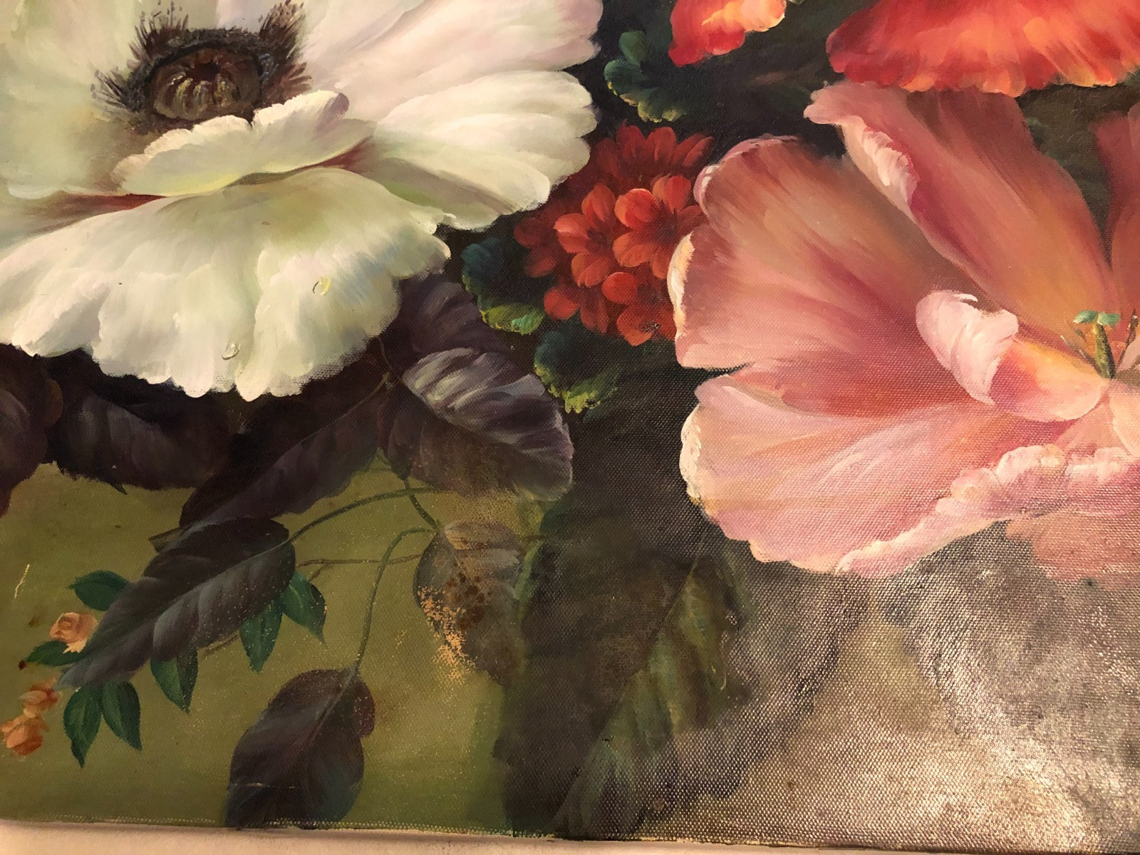 Vintage oil on canvas floral oil painting signed Durrance 24 in. x 36 in.