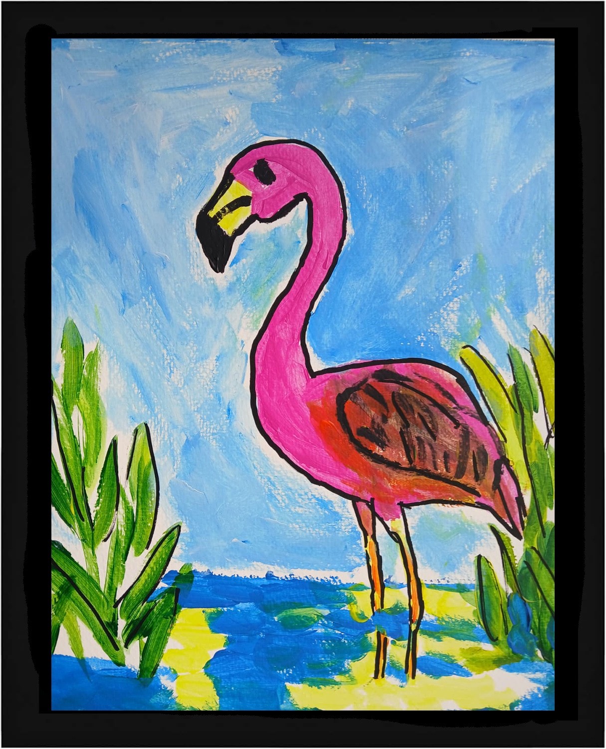 Abstract/Expressionism 11×14 Flamingo One -One of a Kind Street Art Painting