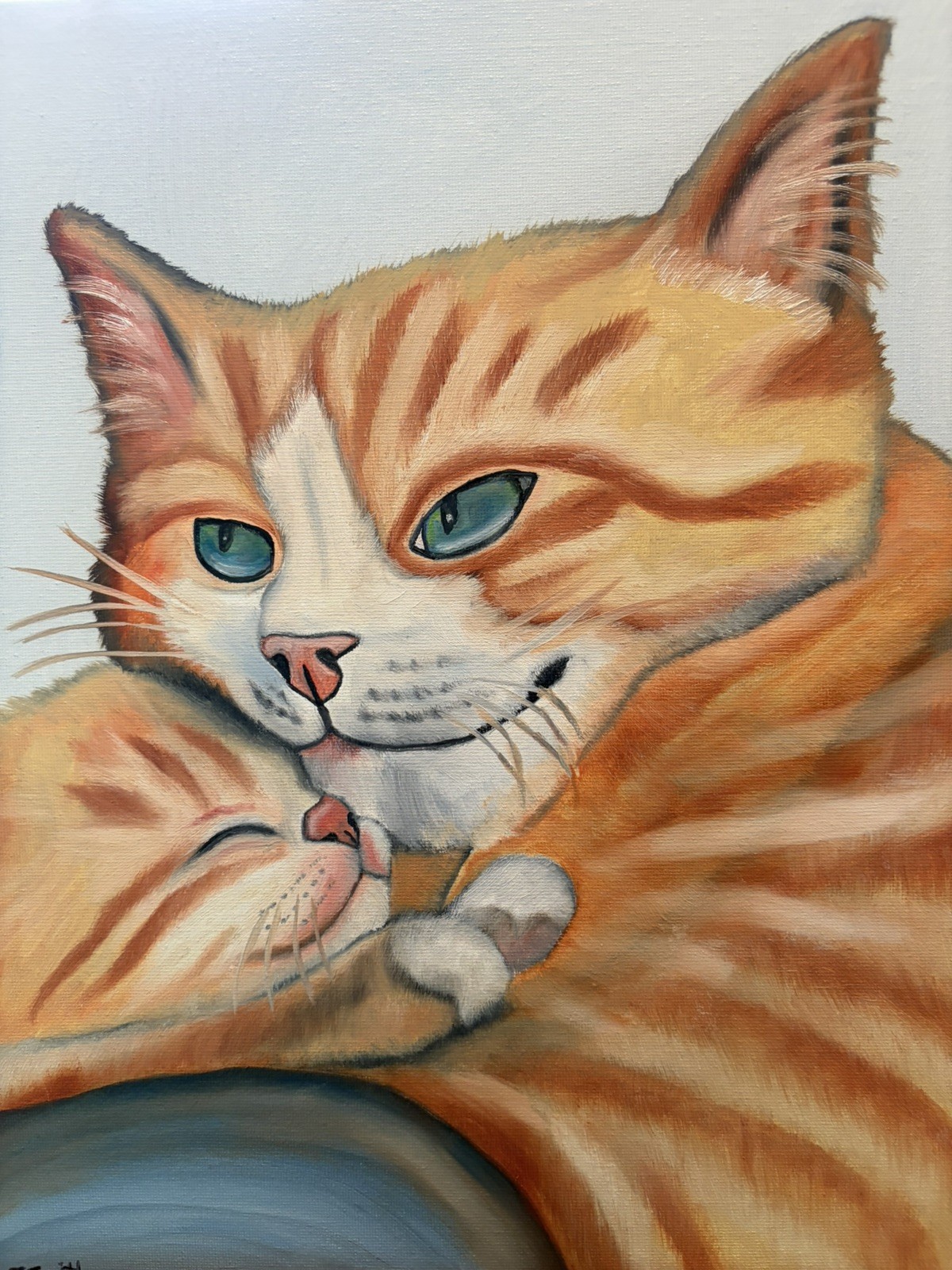 Original oil painting 11 x 14 inches orange tabby cat snuggling baby kitten