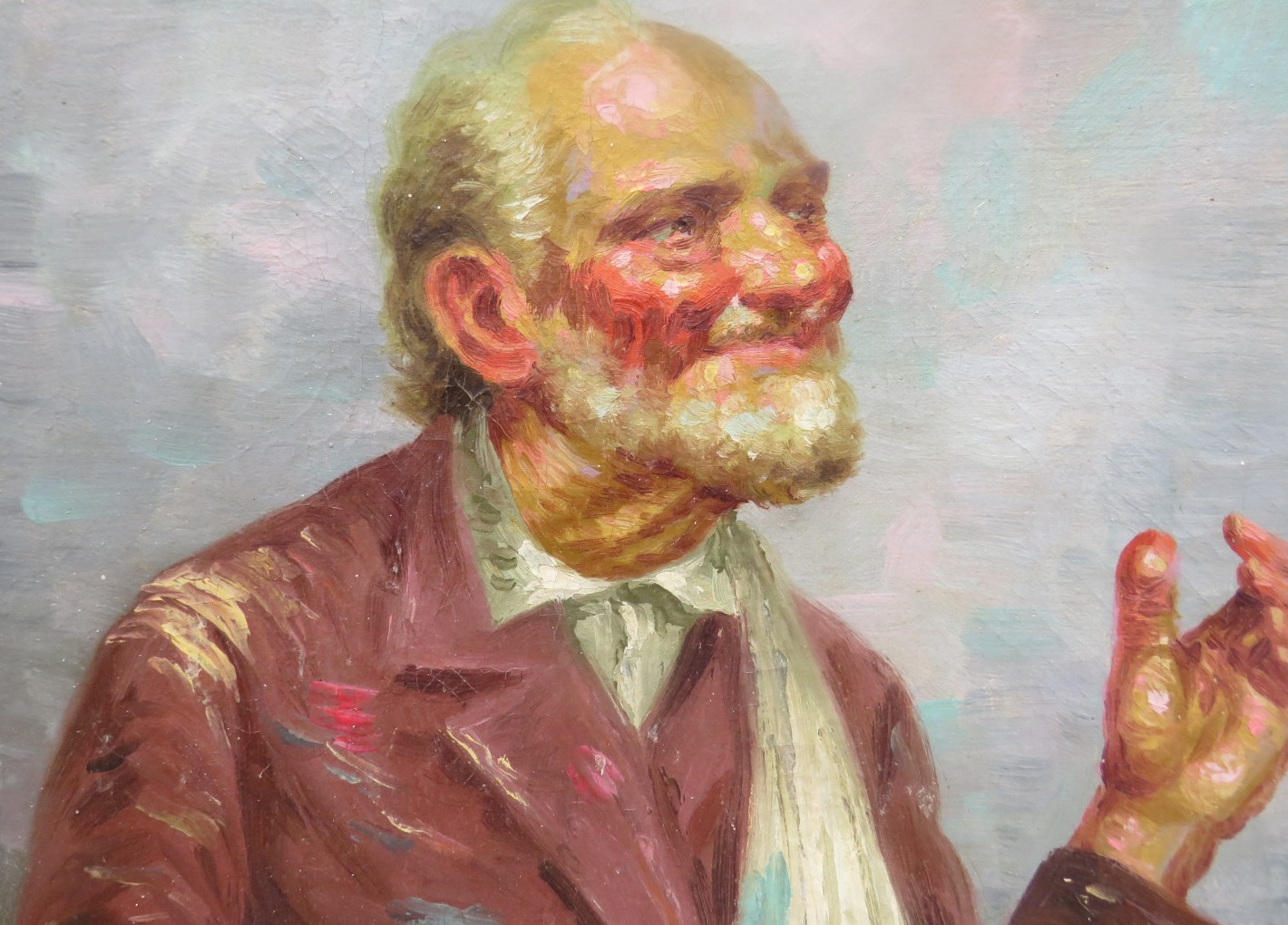 FRAMED OIL ON CANVAS PAINTING OF AN OLD MAN SIGNED