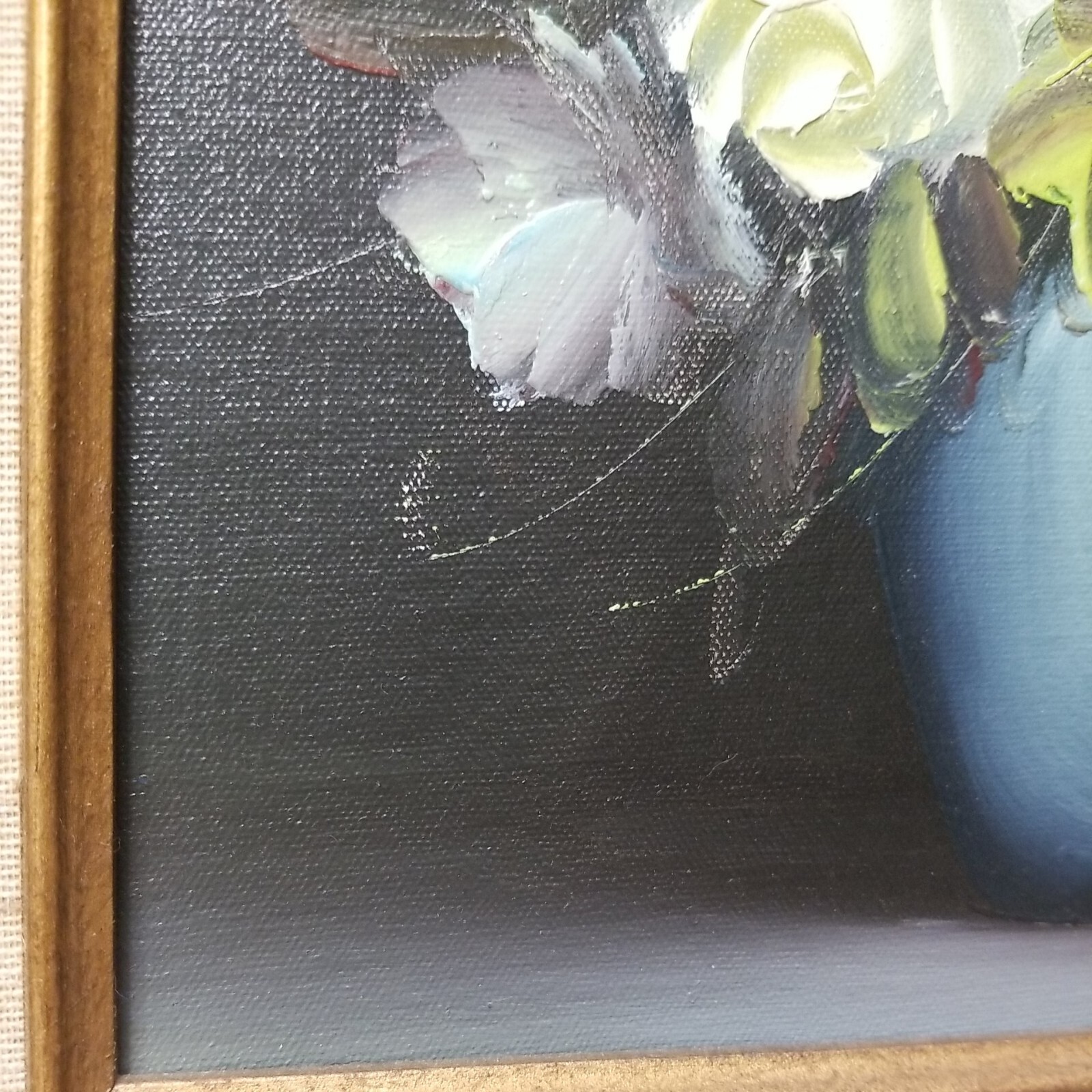 Still Life Oil Painting White Roses Bouquet Flowers In Vase Framed Canvas Signed