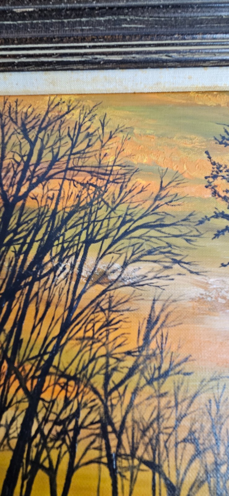 Original Signed Landscape Painting Jean Rasp 1974 Framed Sunset Trees Art