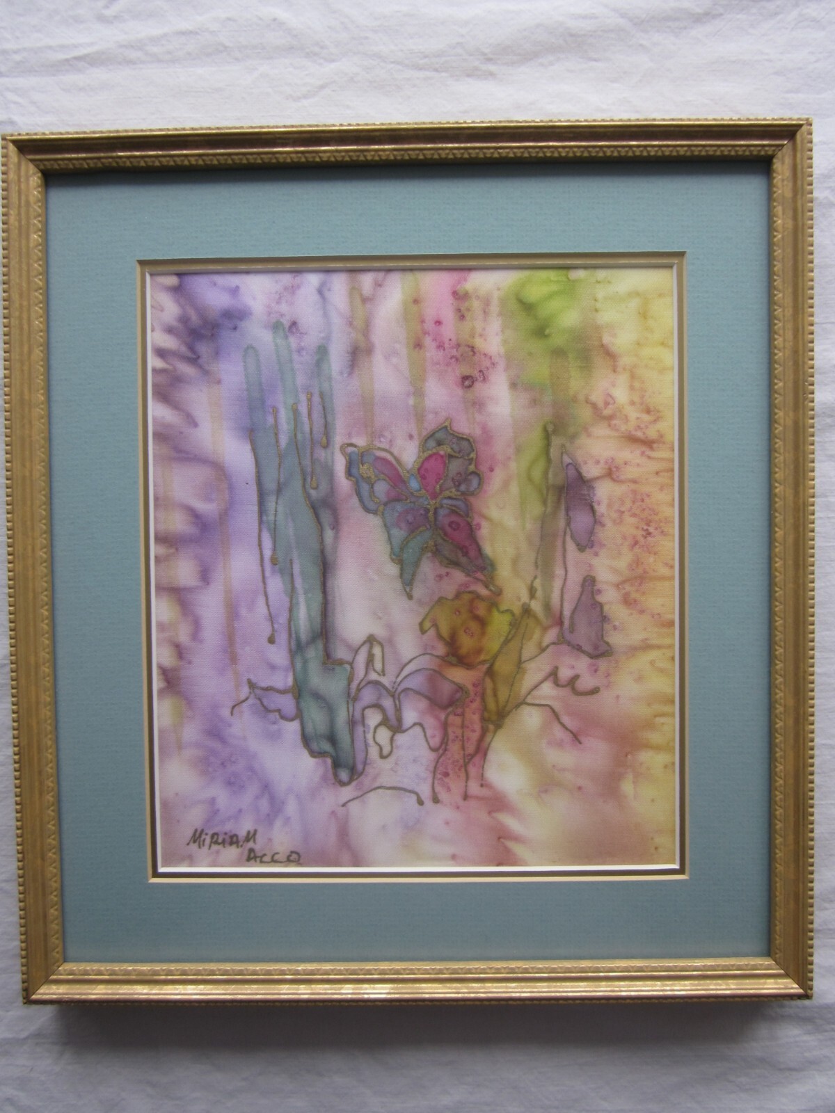 Miriam Acco / Allo Original Painting on Fabric Professional Frame 11.25″ x12.25″