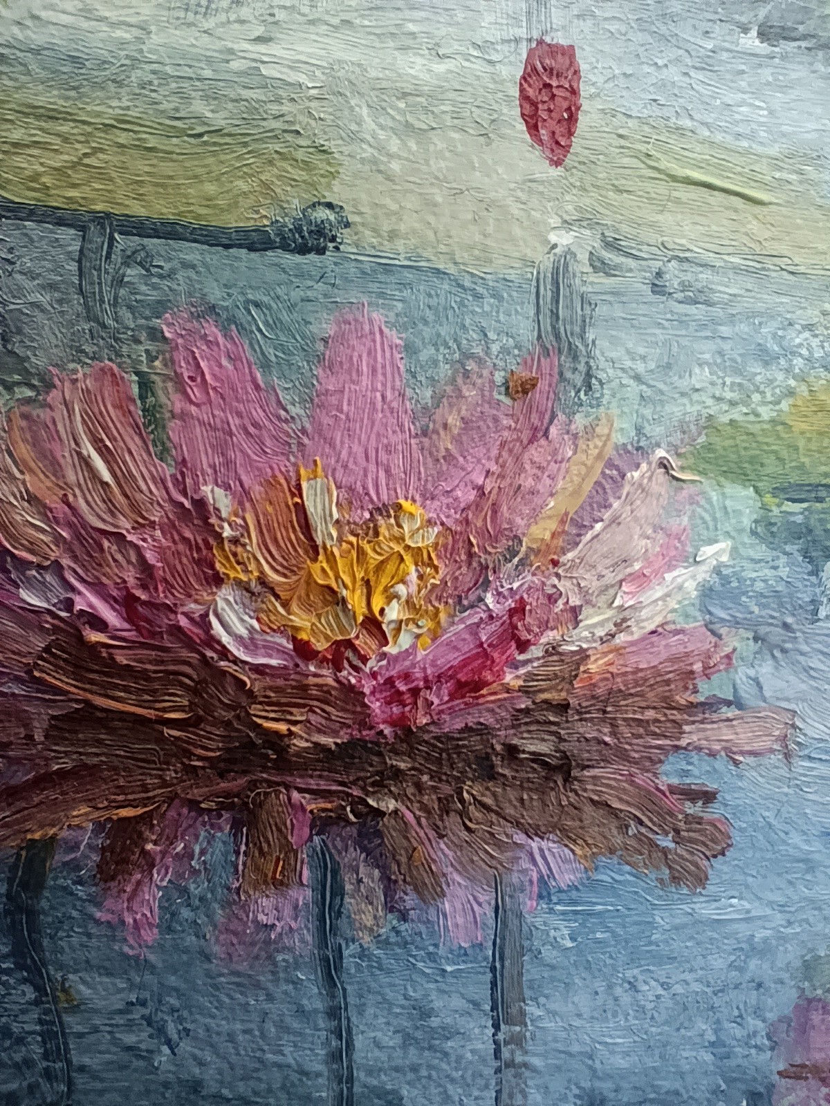 Water Lilies Original Oil Painting 6×4 Framed Signed Lotus Lake Landscape Art