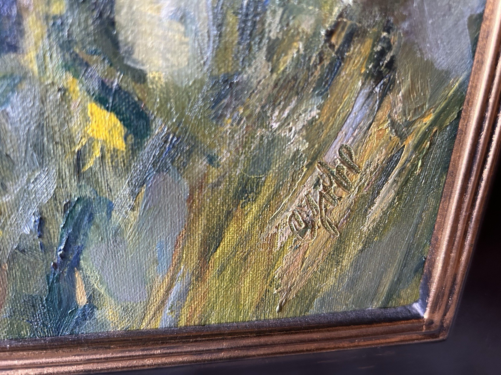 Sunflower Landscape Original Signed Framed Impressionist Oil on Canvas 14 x 11