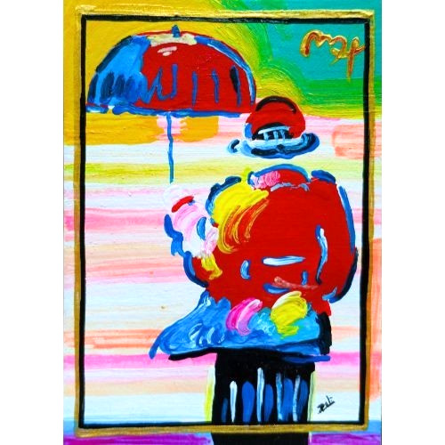 PETER MAX (umbrella men) signed & stamped Pop art Acrylic Hand Painting NEW