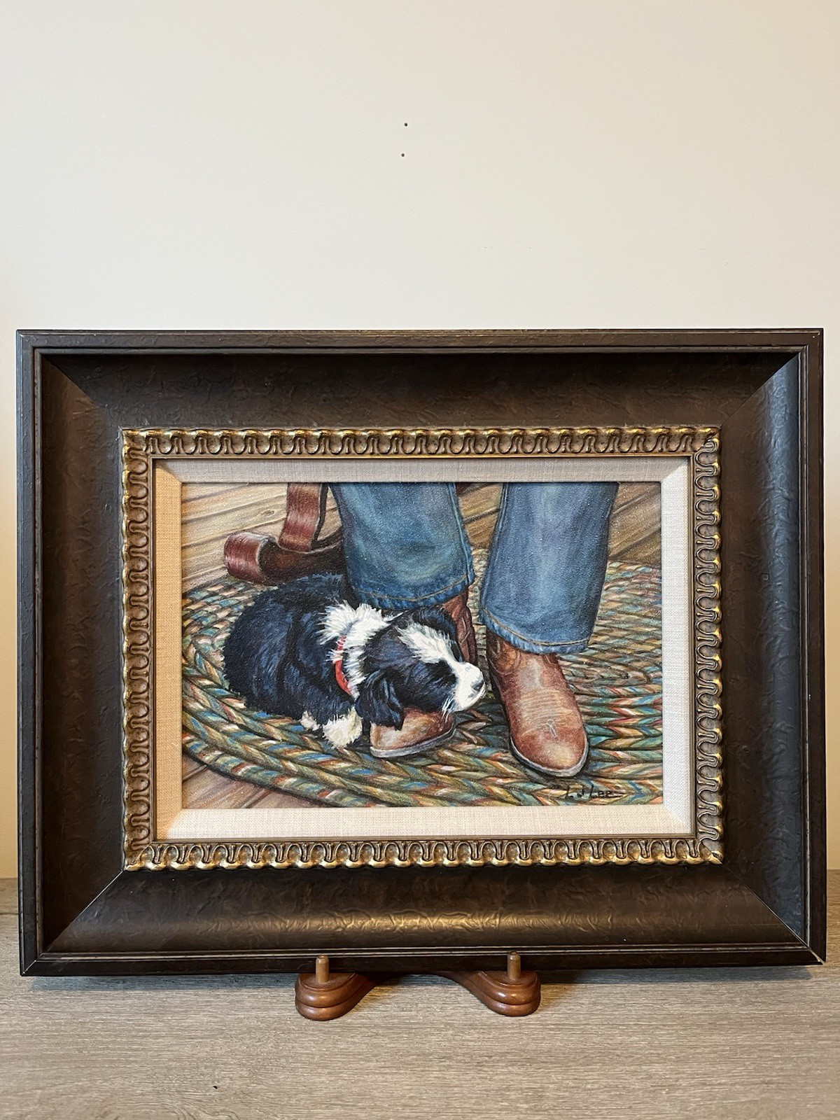 Laurie J Lee Original Painting Signed 11″x 7.5″ Western Art Dog & Cowboy Boots