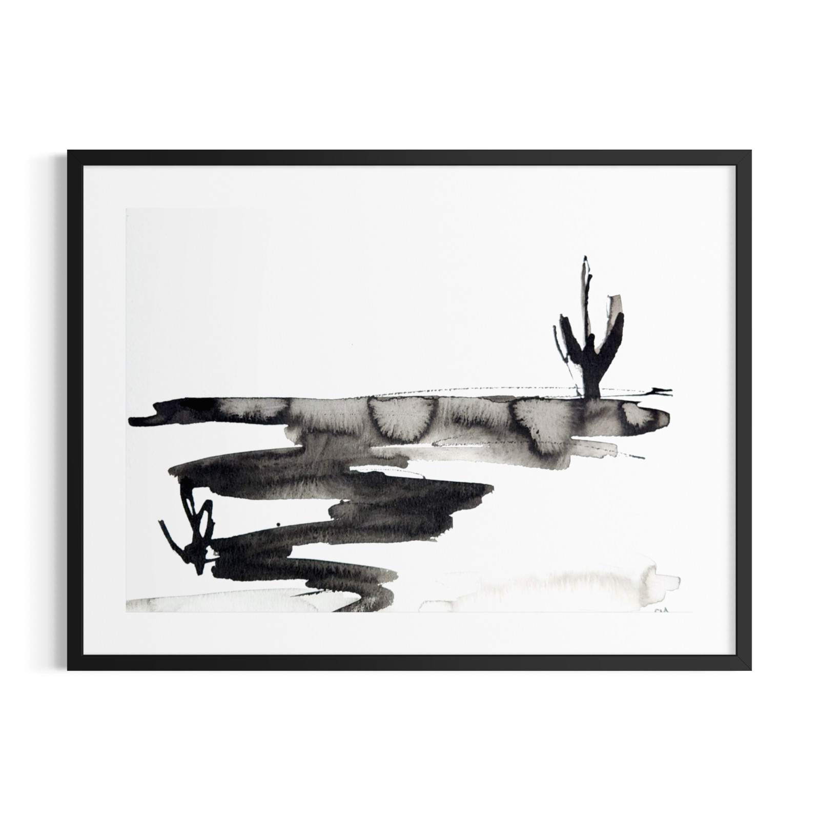 Original Abstract Acrylic 9×12 Desert Black White Striking One of a Kind