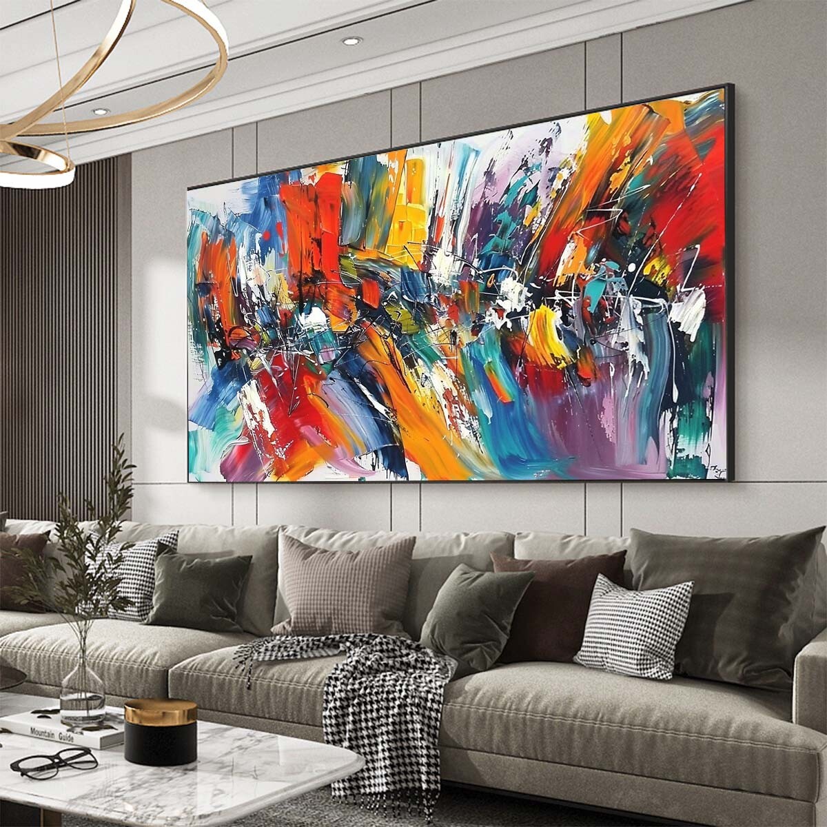 Modern Palette Knife Texture Colorful Abstract Wall Art Oversize Oil Painting#05
