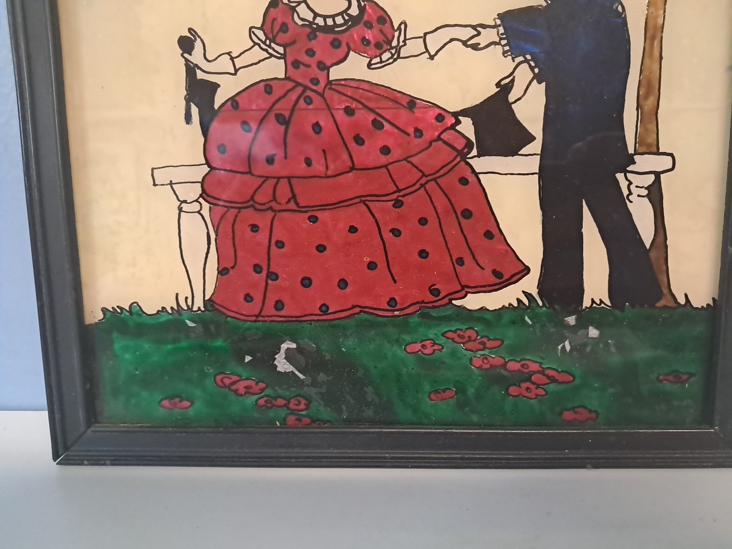 Vrg Art Deco Reverse Foil Art Painting Victorian Couple Apx 9×11