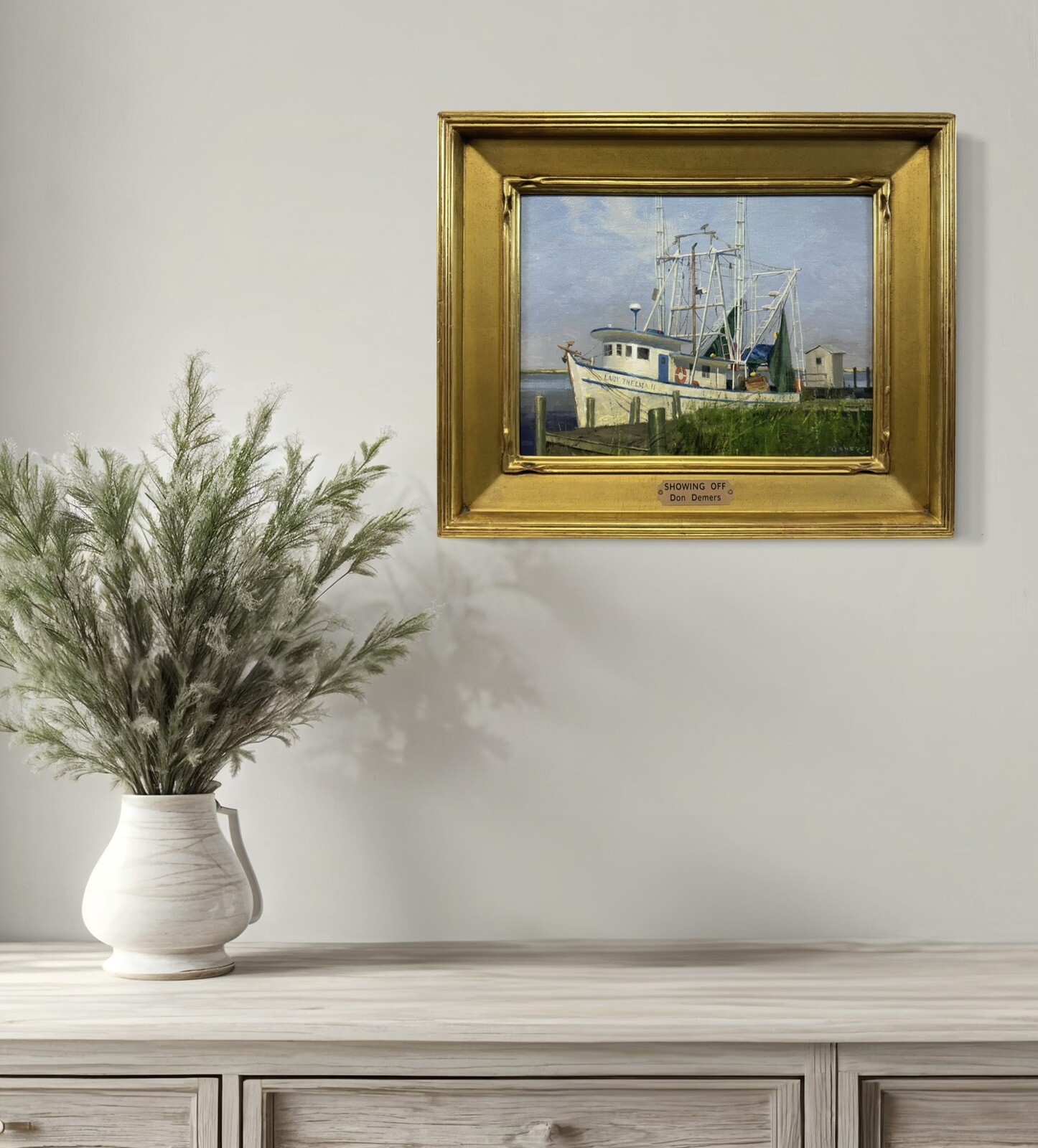 Original Donald Demers “Showing Off” Docked Shrimp Boat Apalachicola Florida Oil
