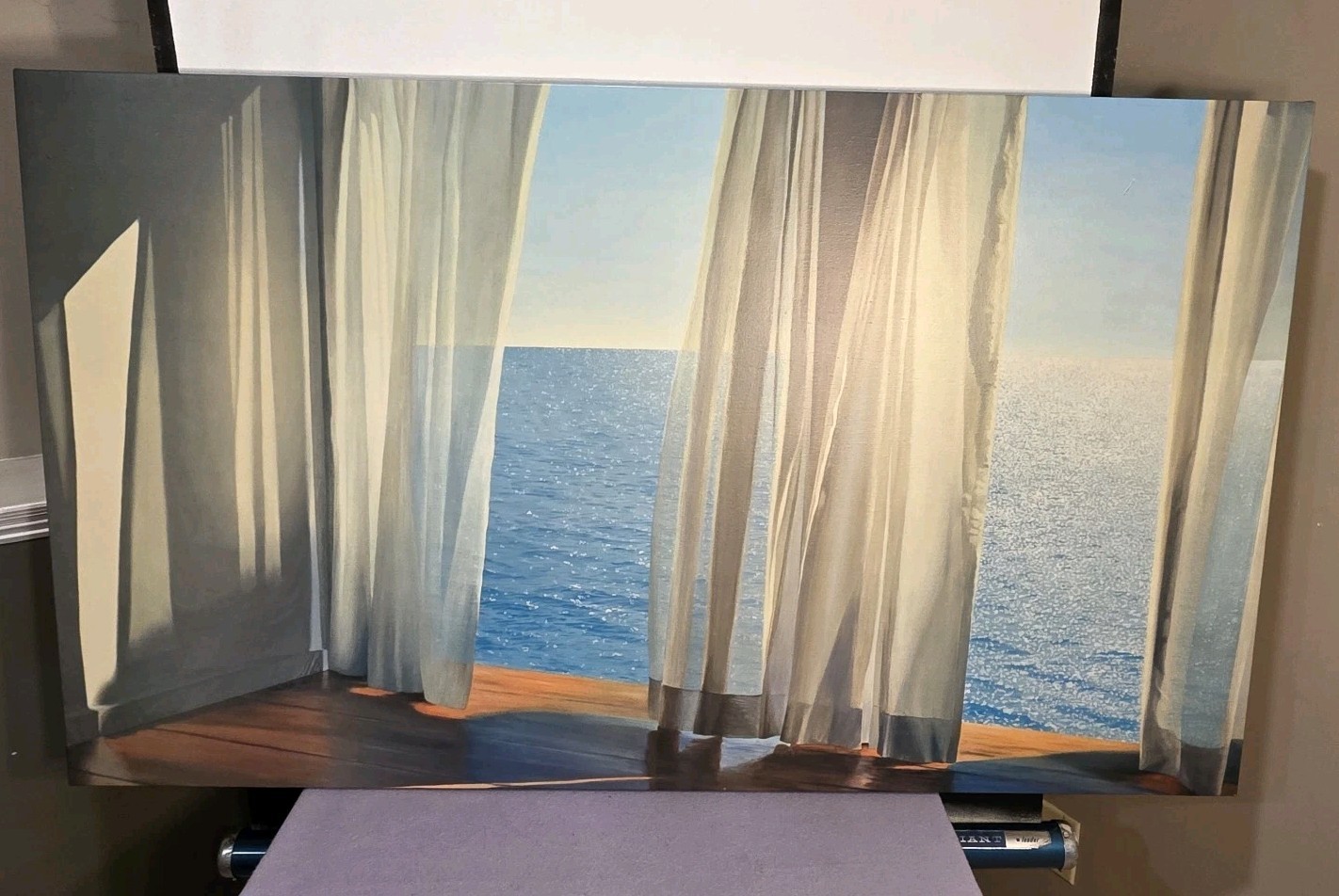Alice Dalton Brown Blues Come Through Large Canvas Painting 31.5×52.25 Seascape