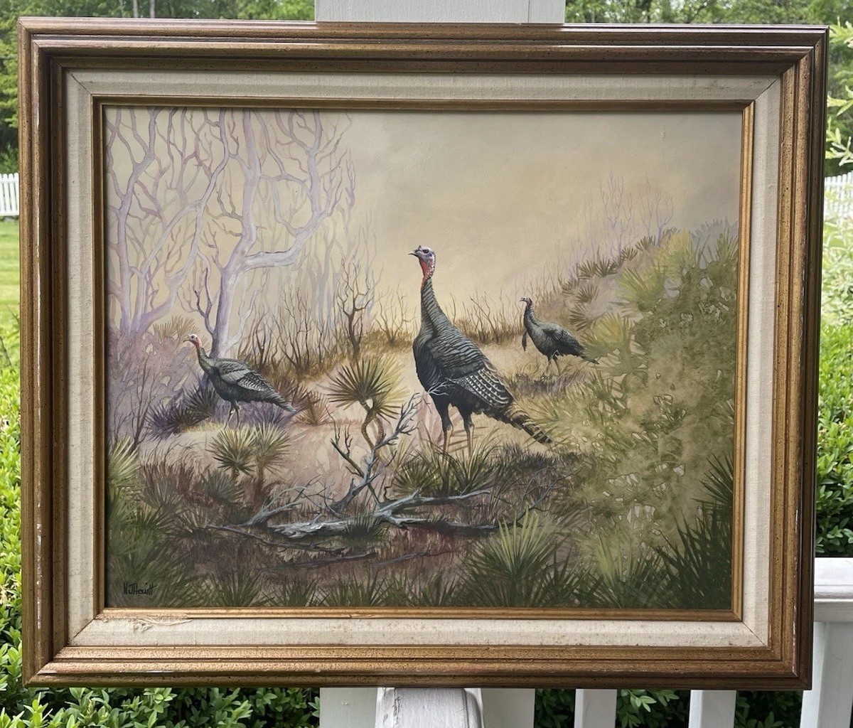 Vintage Wild Turkey Painting Framed Picture Signed By Hewitt
