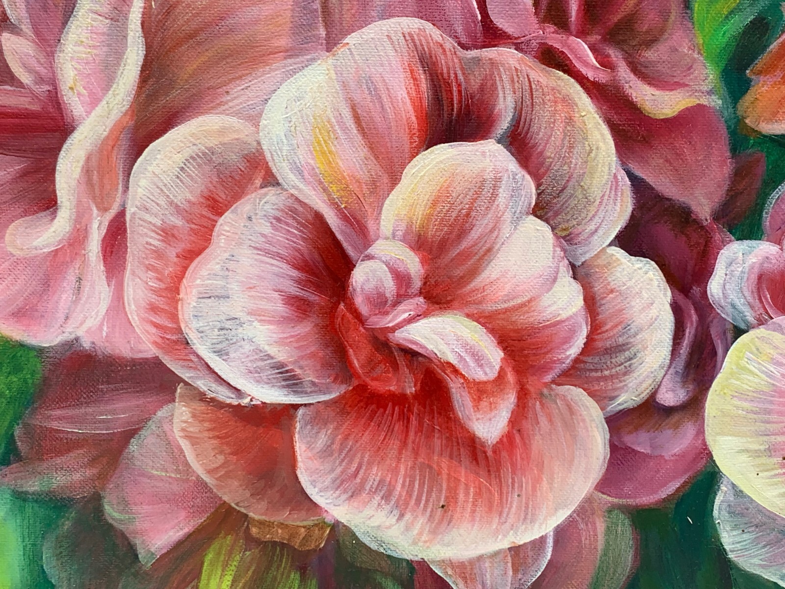 TROPICAL PINK FLOWERS OIL PAINTING ASIAN CHINESE JAPANESE SIGNED ORIGINAL FLORAL