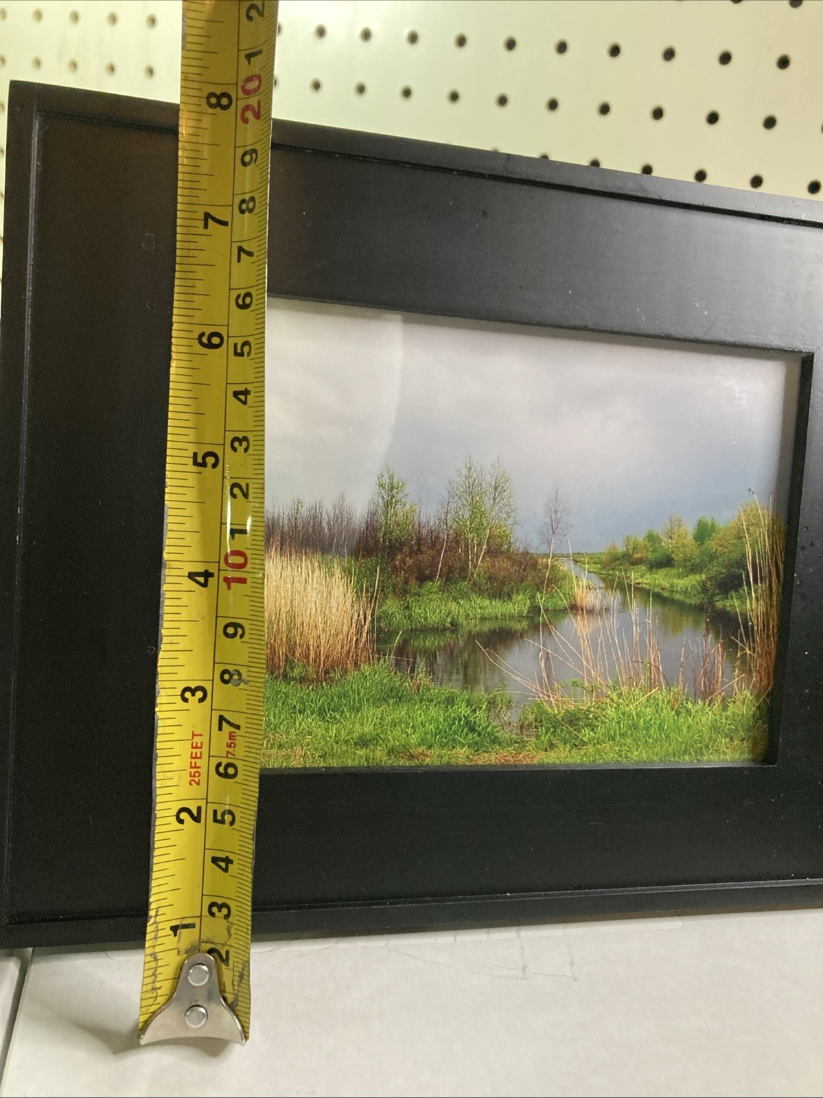 Framed Landscape Photo Of Marsh Stream Grasses Reeds Trees Green-Yellow-Blue Hue