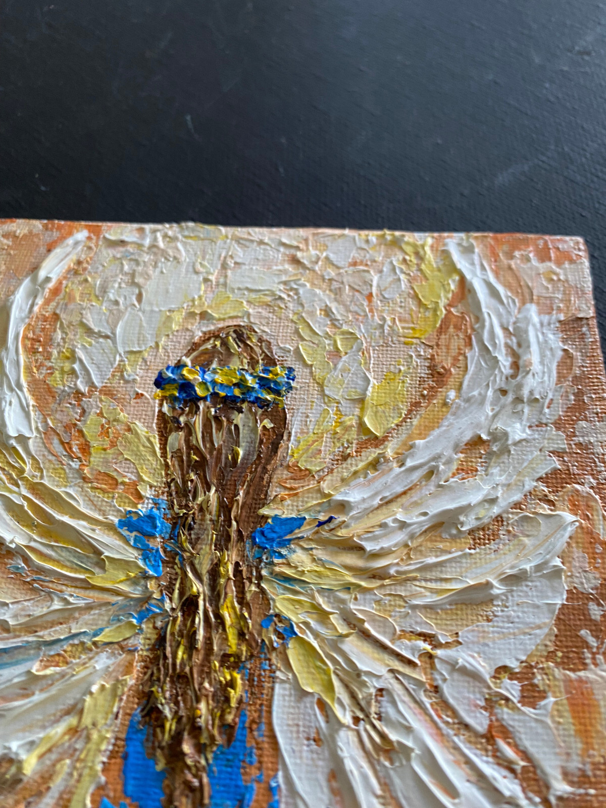 ORIGINAL Painting «ANGEL » HEAVY impasto ACRYLIC 7″x 5″ by Olga Diduh.