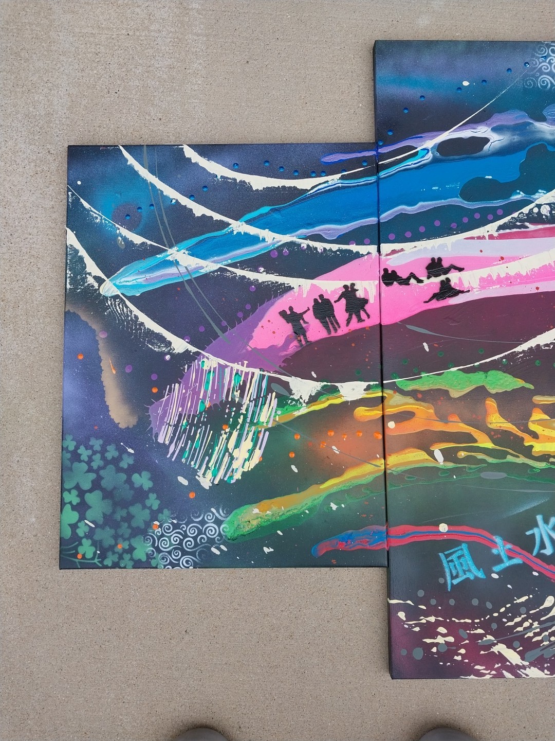 Original Art Work RAINBOW abstract 4x Canvas. 2 Are 18×24 Inch And 2 Are 12×30