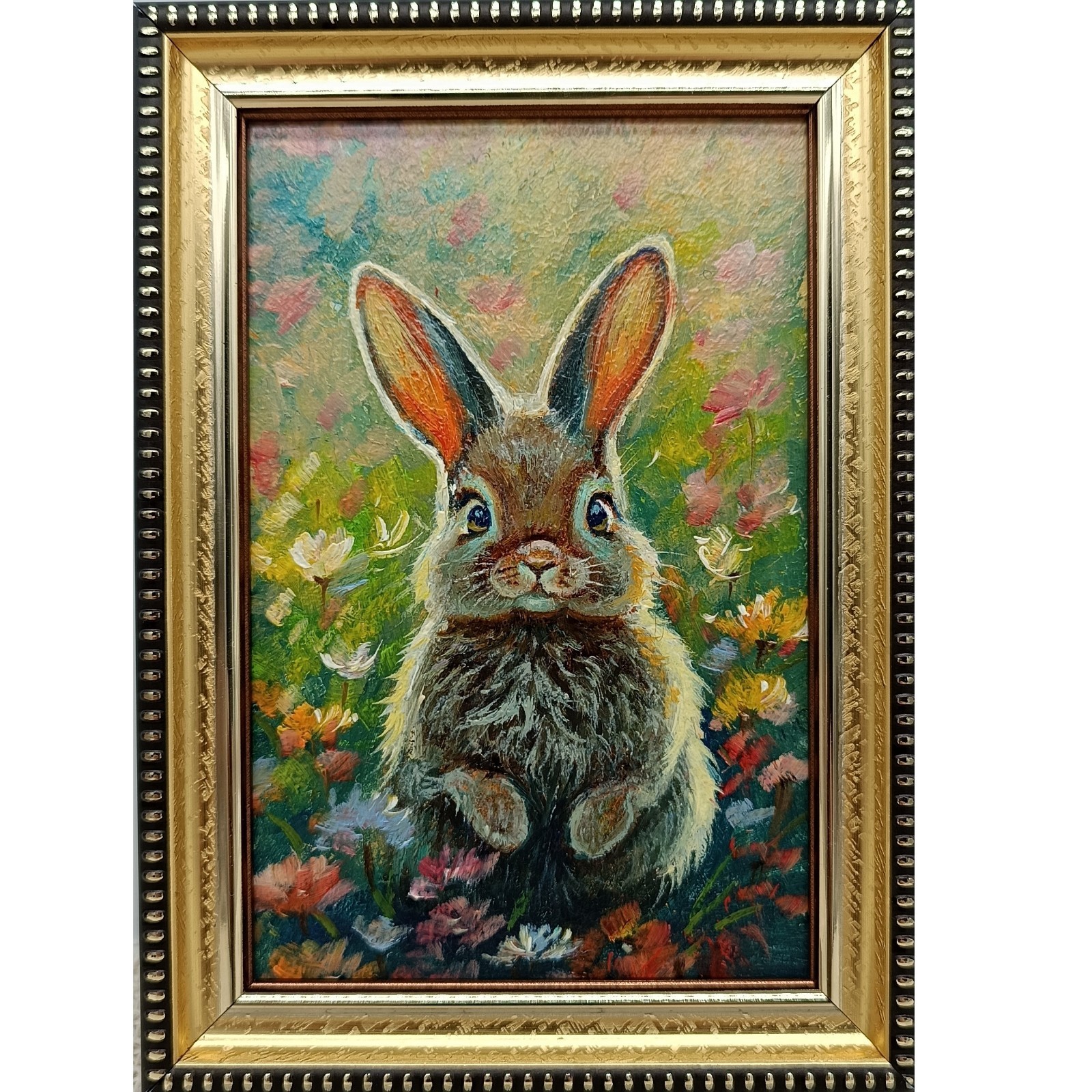 Bunny Original Oil Painting 4×6 Framed Signed Cute Rabbit Baby Animal Wall Art