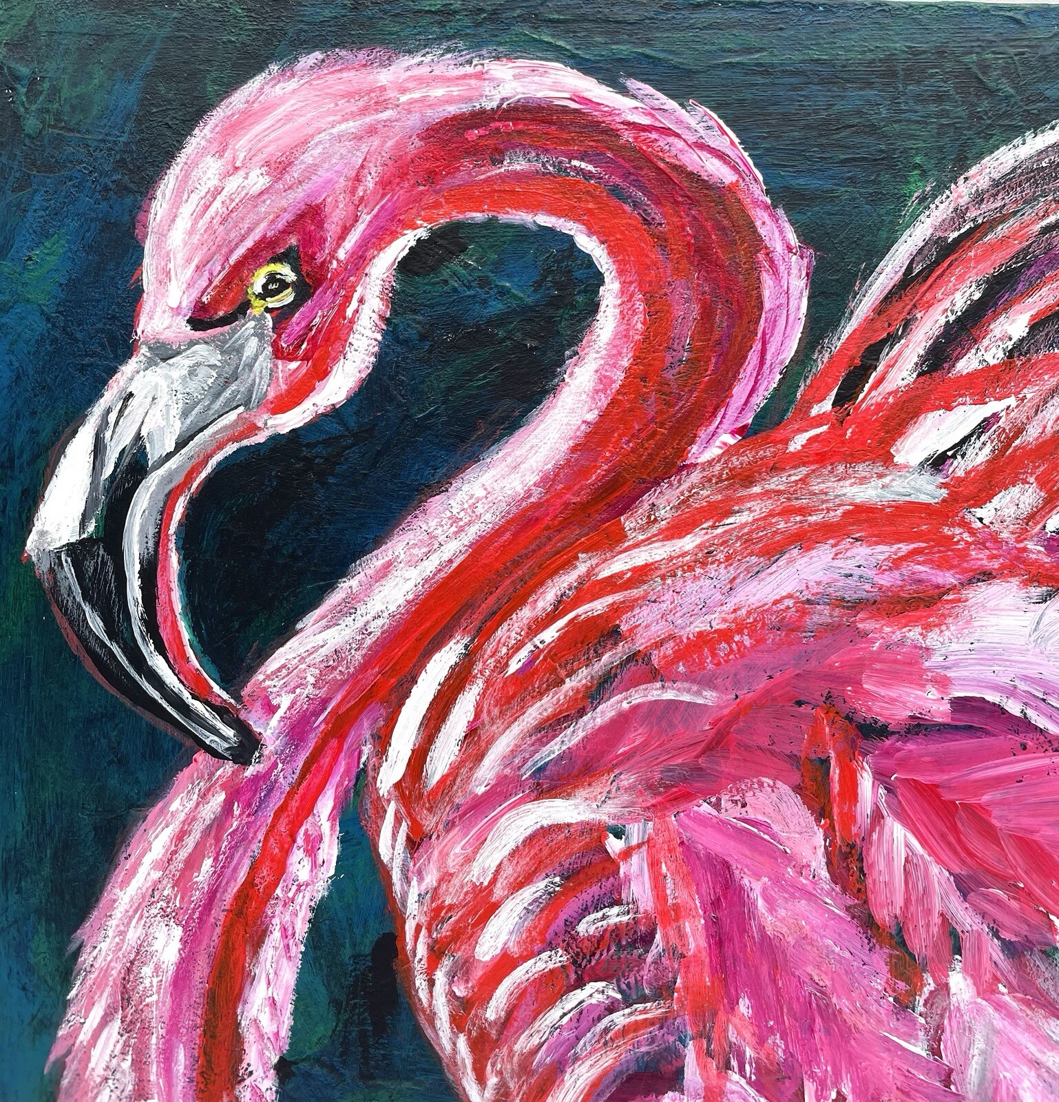Flamenco Fire Flamingo Painting Original Acrylic Art Modern Coastal Home Decor