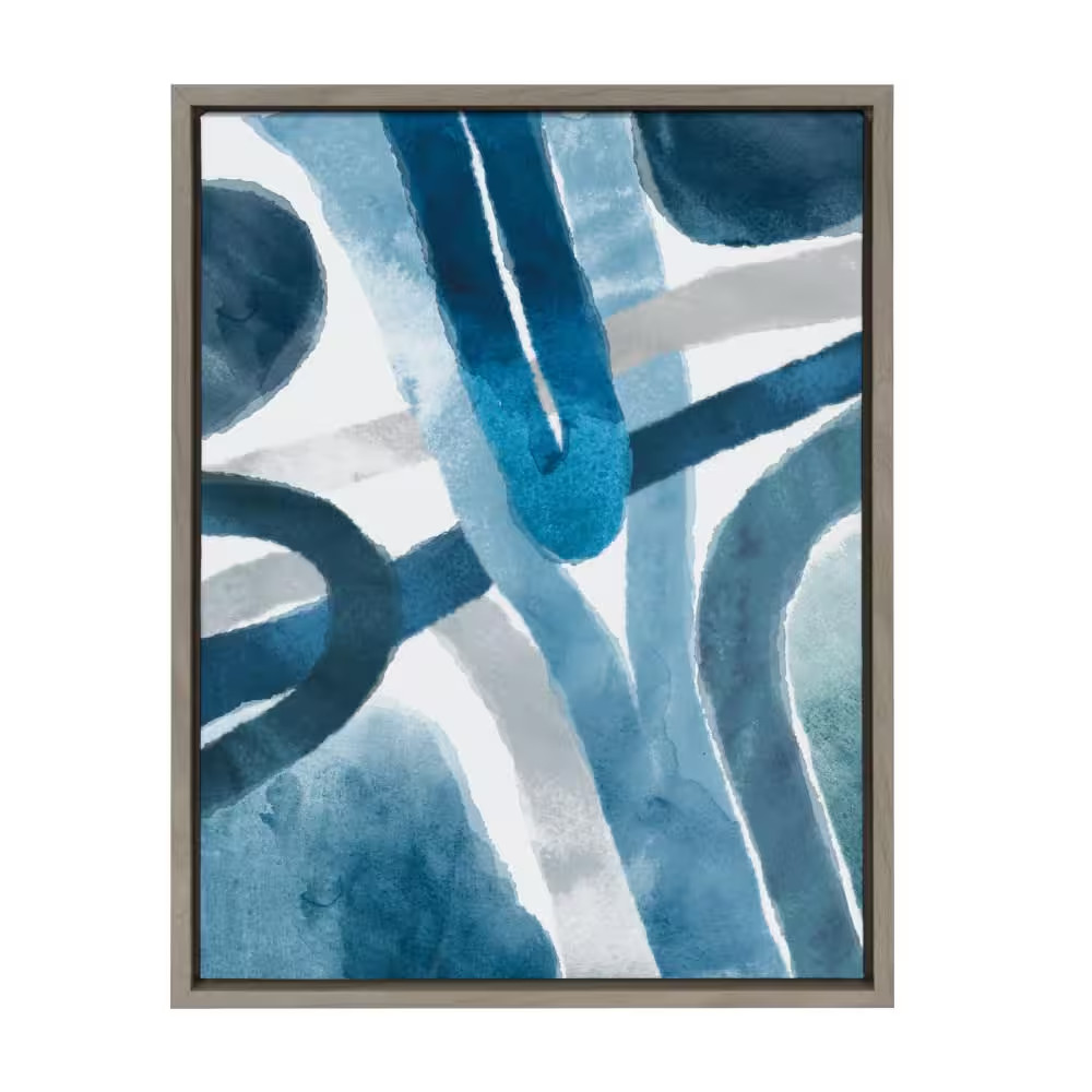 Sylvie «Abstract Blue and Gray Watercolor» 24 In. X 18 In. Framed Canvas Abstrac