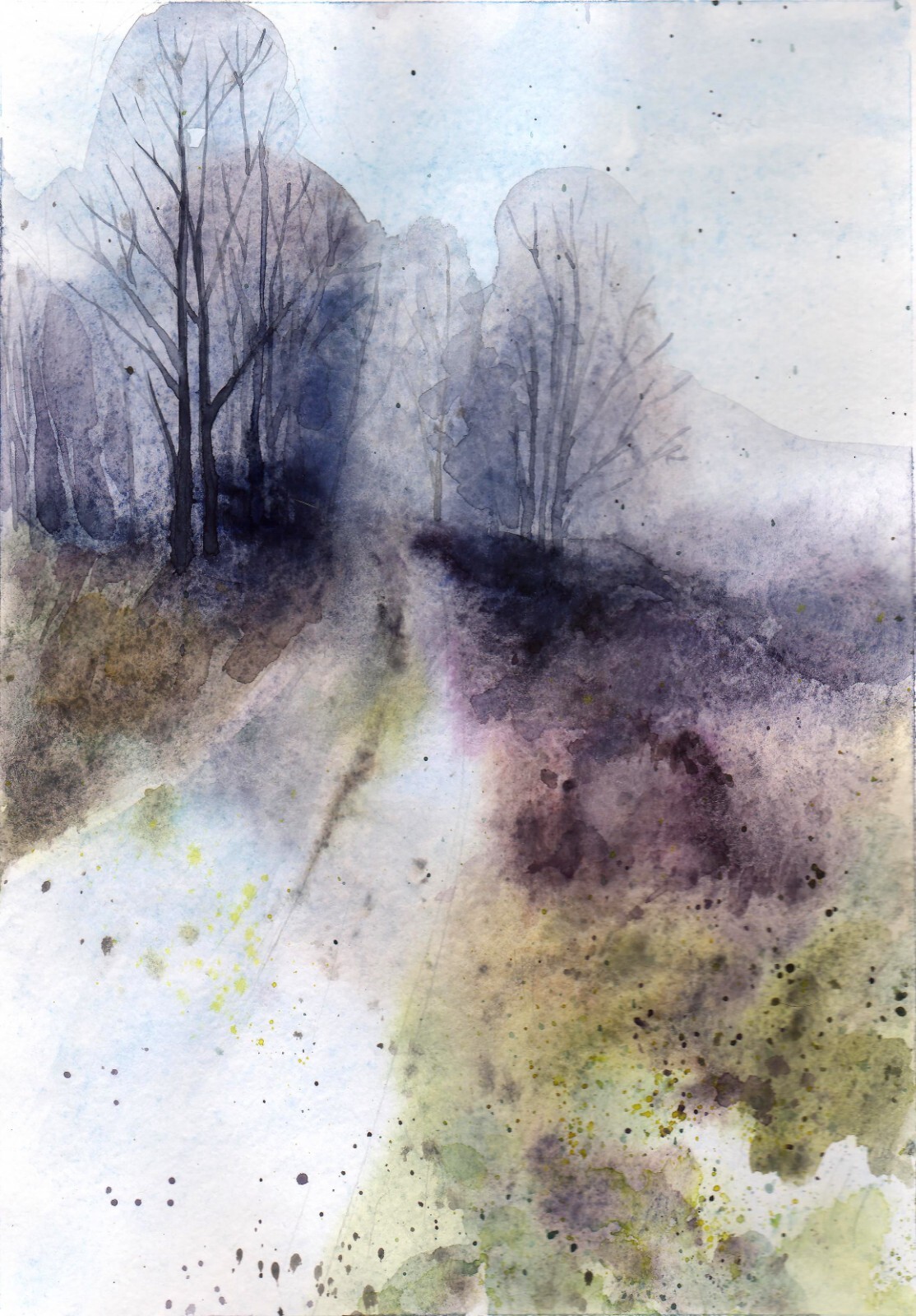 Original Watercolor Painting Nature Watercolor Wall Art Foggy Landscape Art