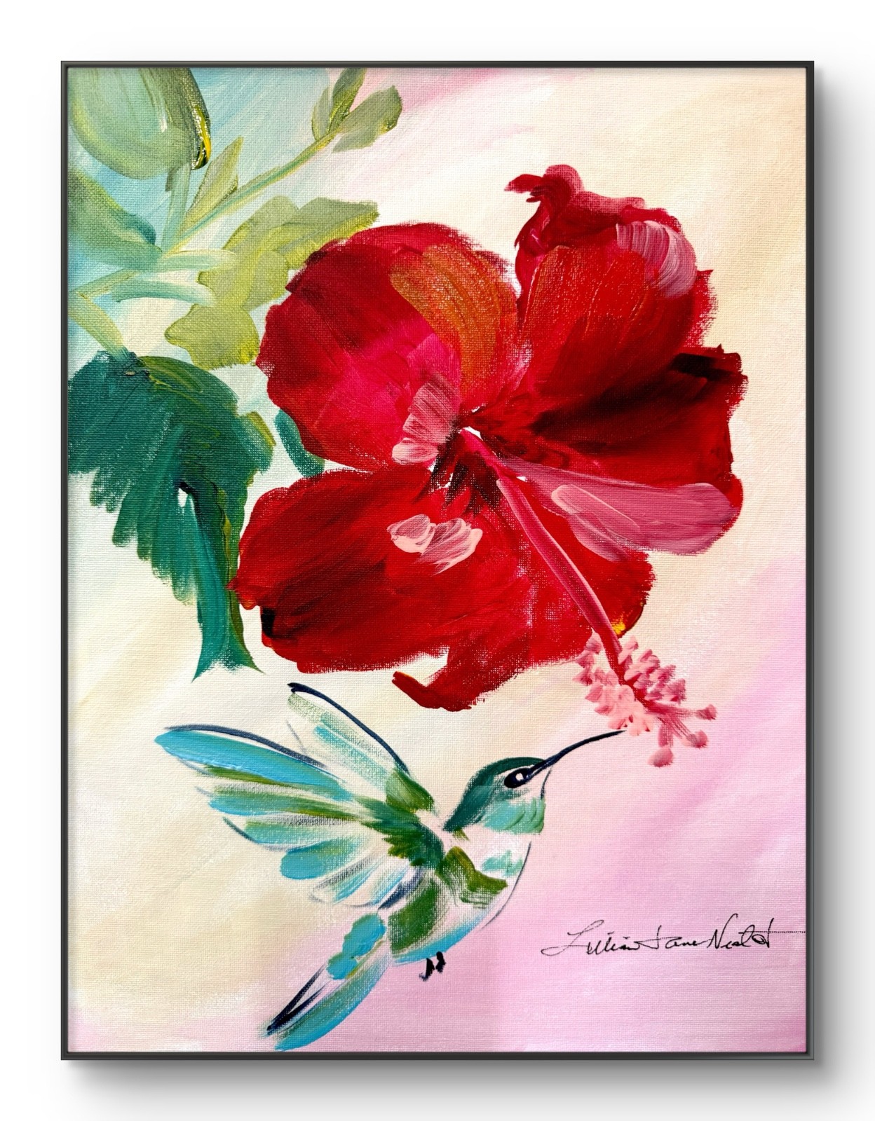 Hummingbird 16″x12″ Abstract Expressionsim Floral Original Design Home Art