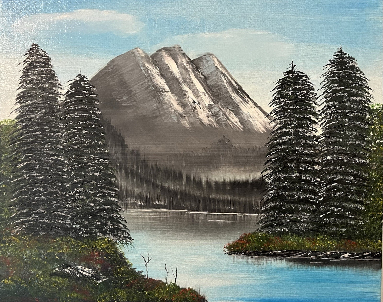 Original Oil Painting On Canvas 16×20 Signed And Dated Bob Ross Style