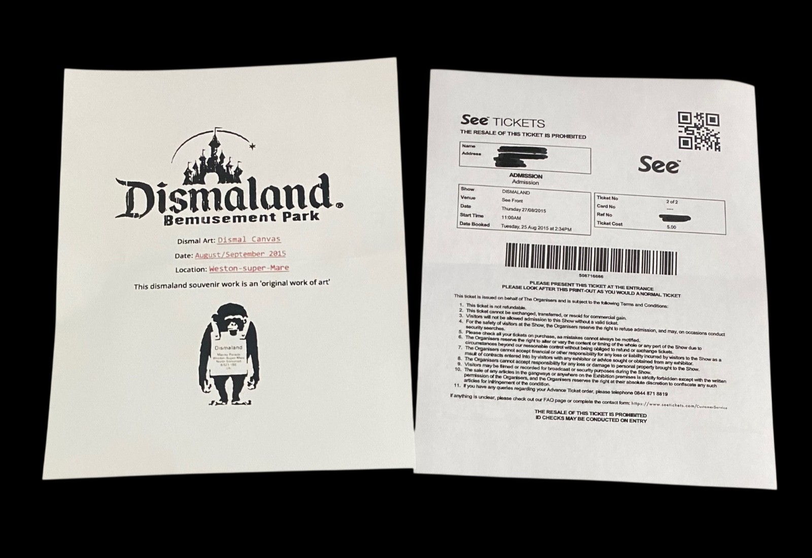 Banksy 2015 Rare stencil Paintings Dismaland set of 2