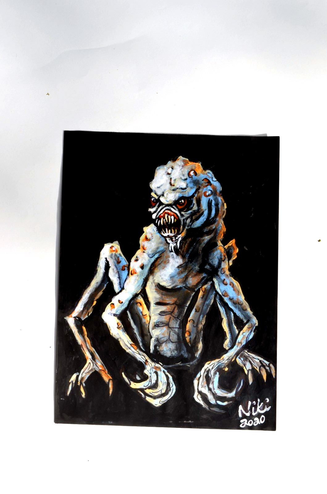 Original Acrylic Art Strange Creature Horror 8.5×11 Signed