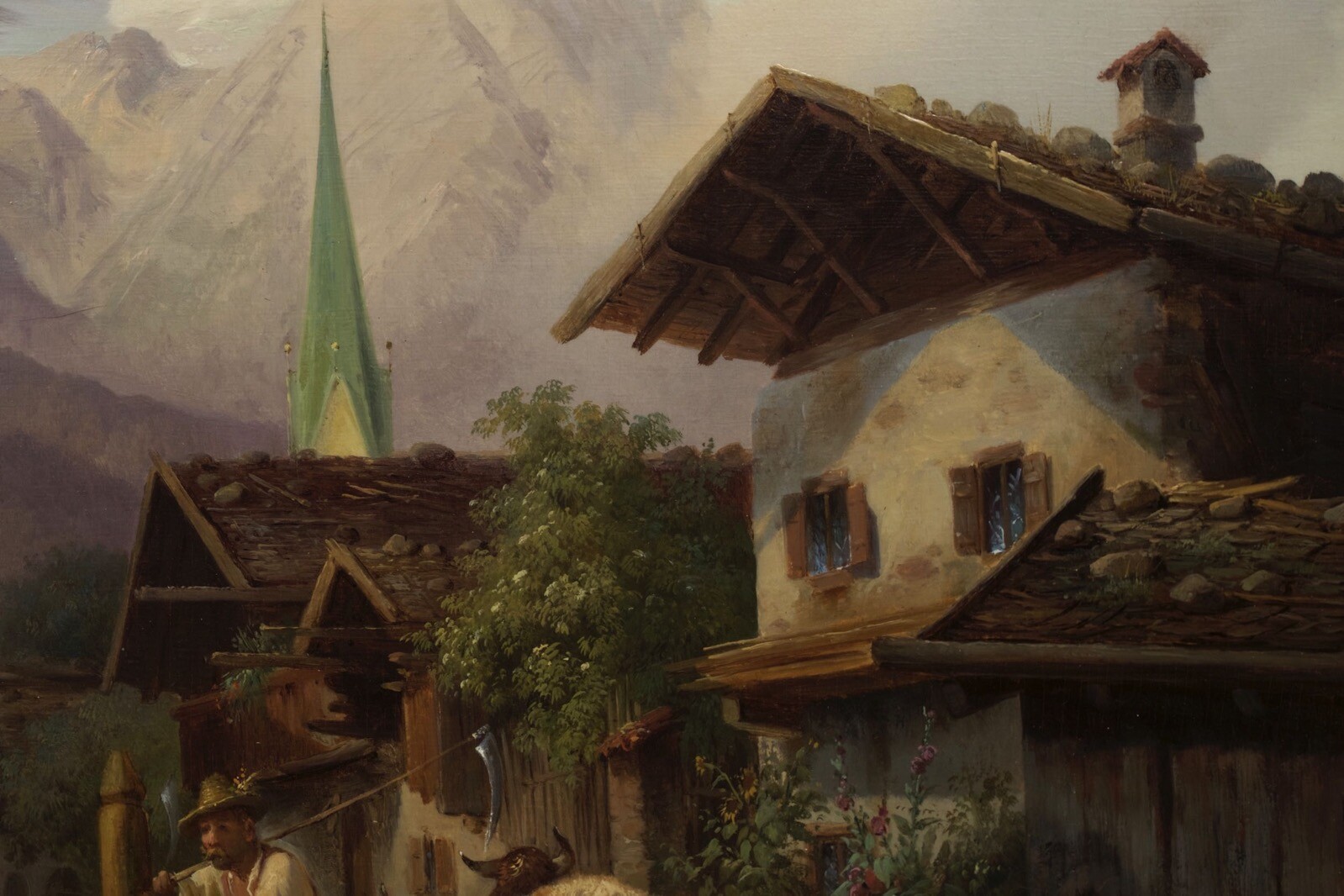 German Landscape Painting «An Alpine Village” by Joseph Heinrich Marr