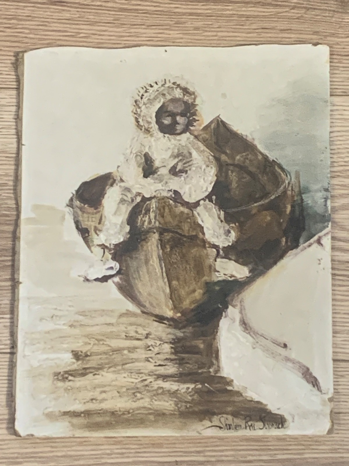 Signed Shirlen Rea Stronach “Eskimaux Boy Whale Fishing with Canoe” 1920s Oil