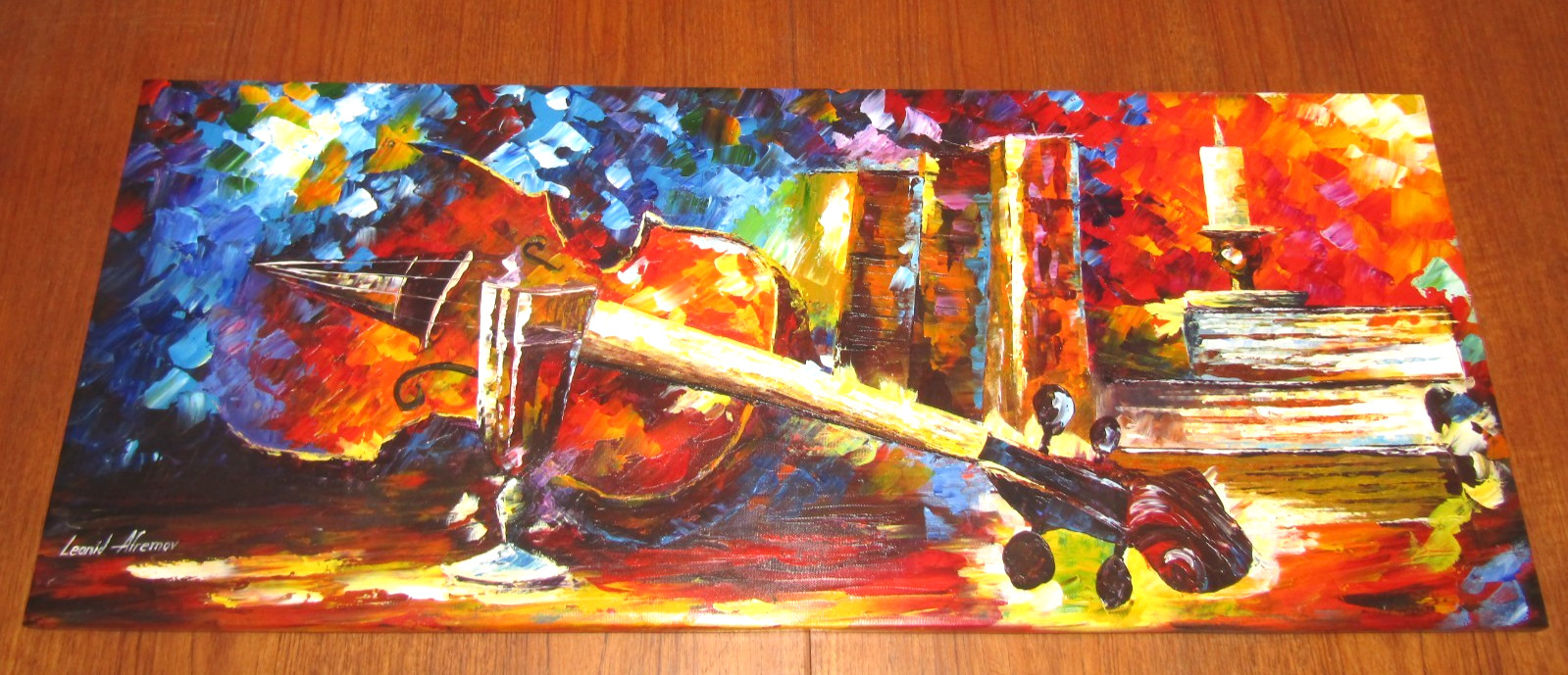 Leonid Afremov»Violin & Wine» Original Oil/Canvas/Hand Signed Front & Back, 2019
