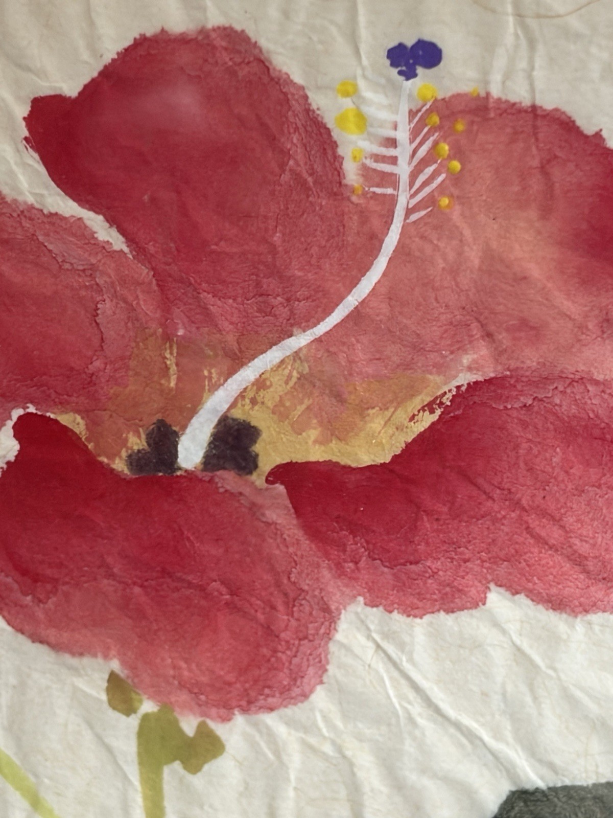 2 Signed Original Chinese Traditional Watercolors Hibiscus John H Chen Stamped