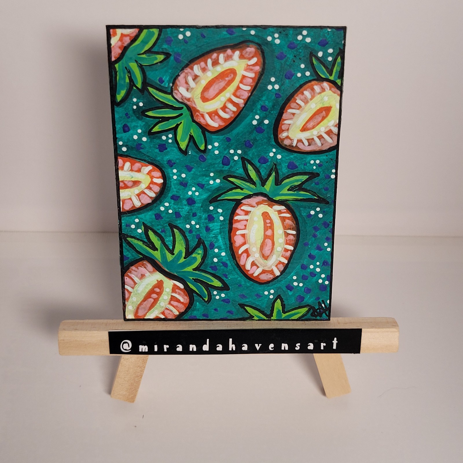 ACEO Original Painting, Strawberry Slices, Water Color Painting Signed