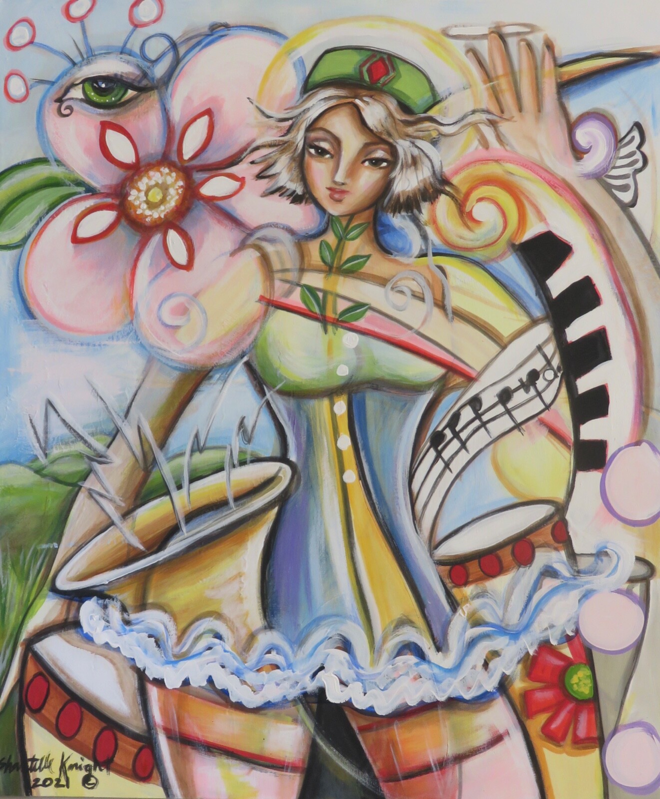 Beautiful Woman Dancing Saxophone Drums Music Shantelle Knight Pop Cubism
