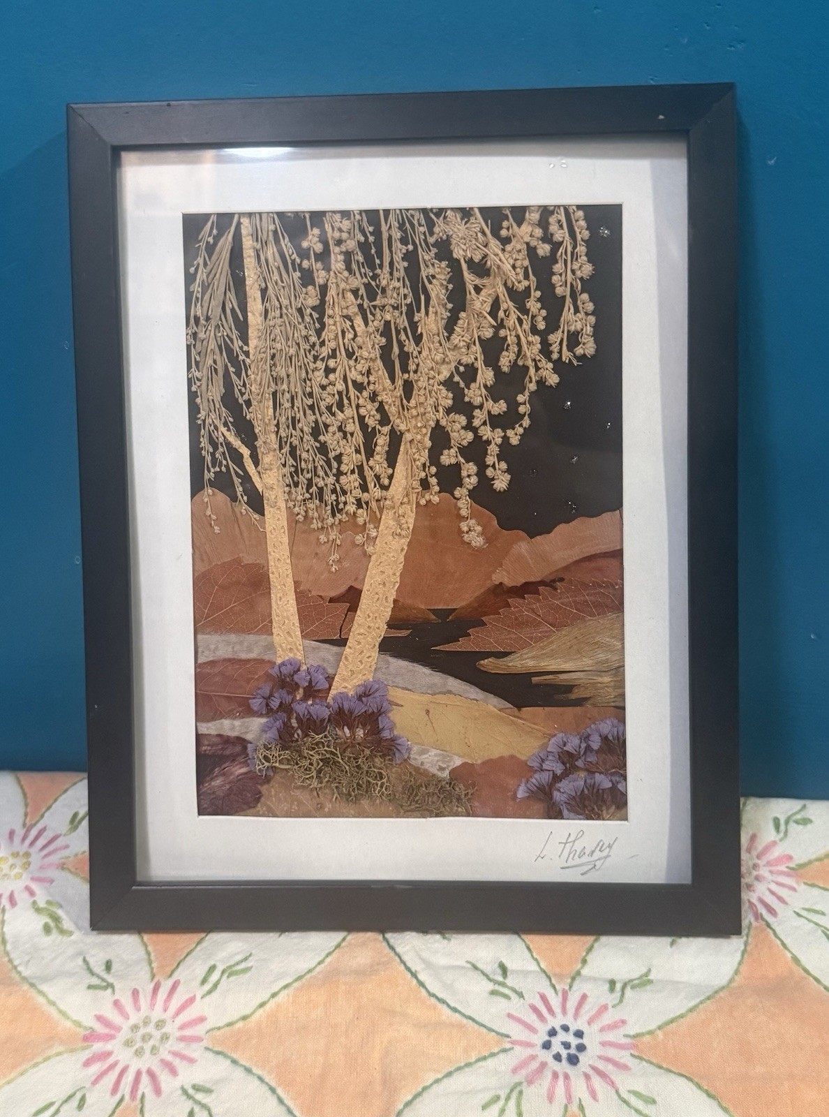 Larisa THANEY Original Pressed BOTANICAL ART FRAMED Autumn LANDSCAPE SIGNED 8×10